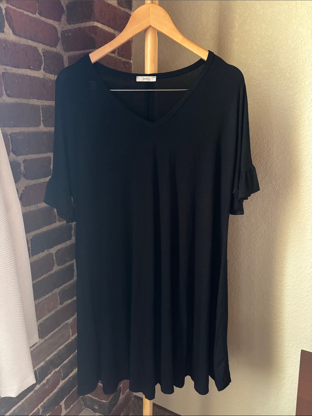 JODIFL Black V-Neck Ruffle Sleeve Mini Dress